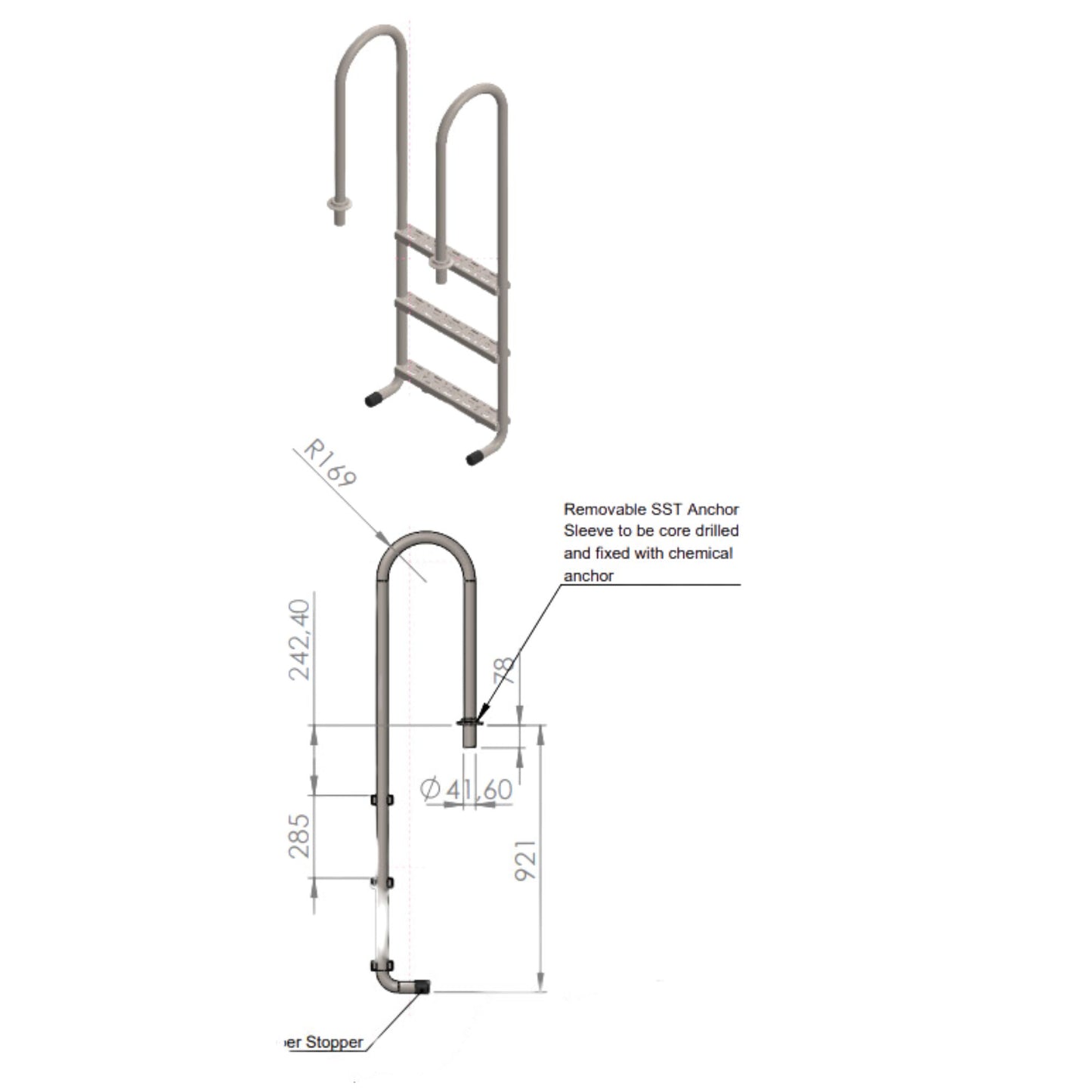 Roll Top Ladder 3-step Stainless steel