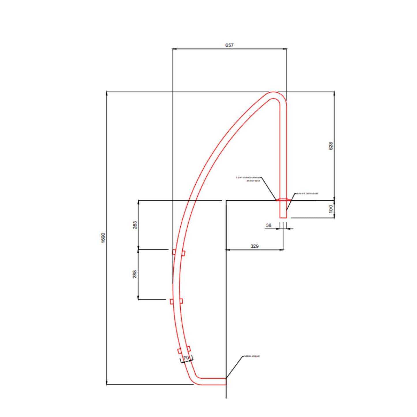 Curve Ladder 3-step stainless steel