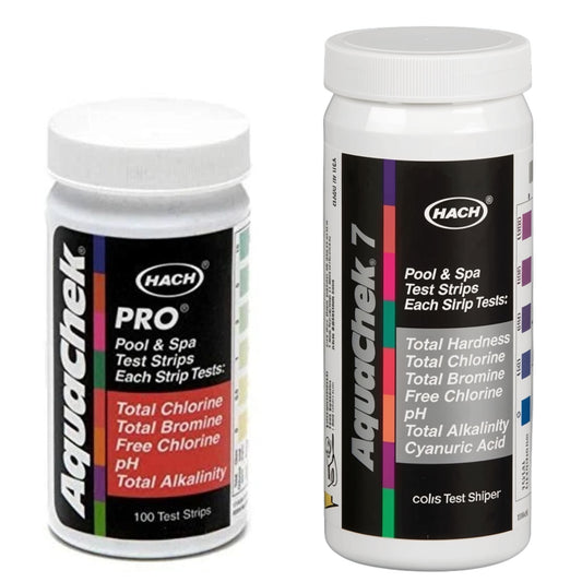 AquaChek Pro 5-in-1 versus AquaChek Silver 7-Way swimming-pool water test strips