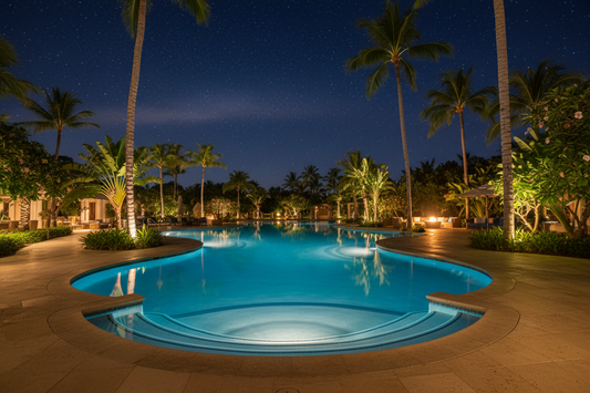 Beautiful pool at night | Buy pool lights in South Africa