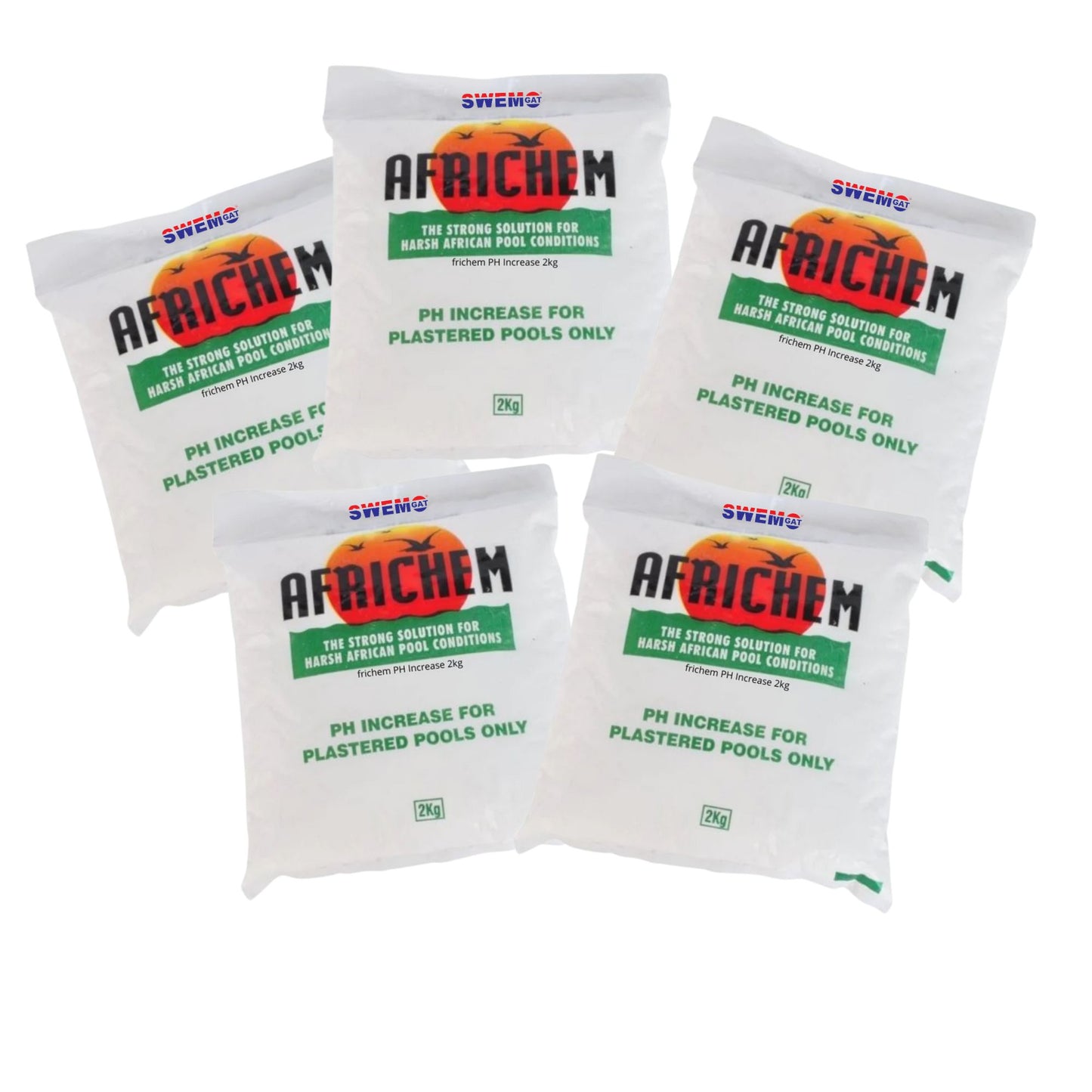 Five 2kg bags of Africhem pool chemical treatment to increase ph of water