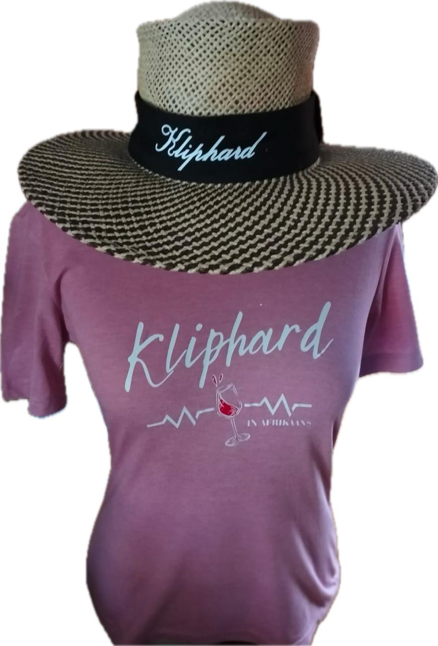 Kliphard in Afrikaans Dames T-hemp met Wynglas op