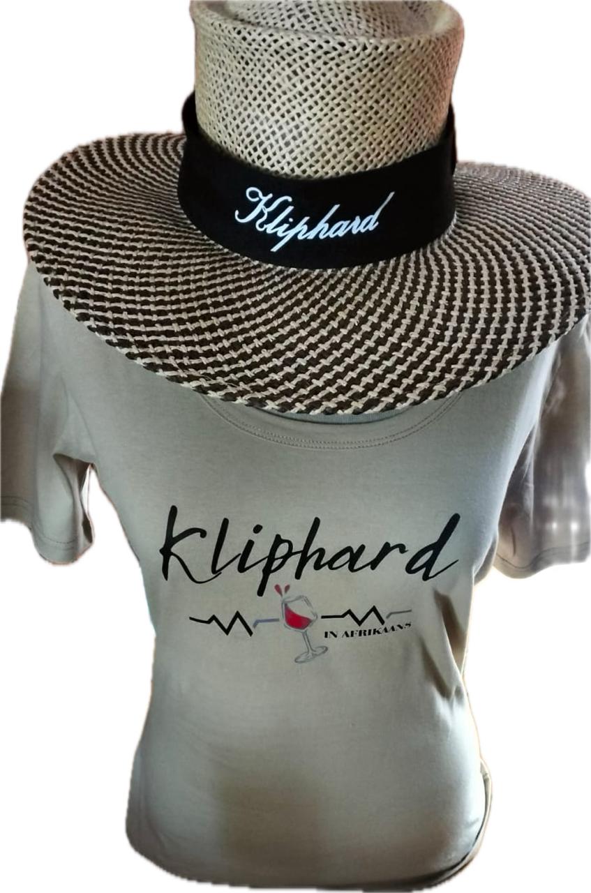 Kliphard in Afrikaans Dames T-hemp met Wynglas op