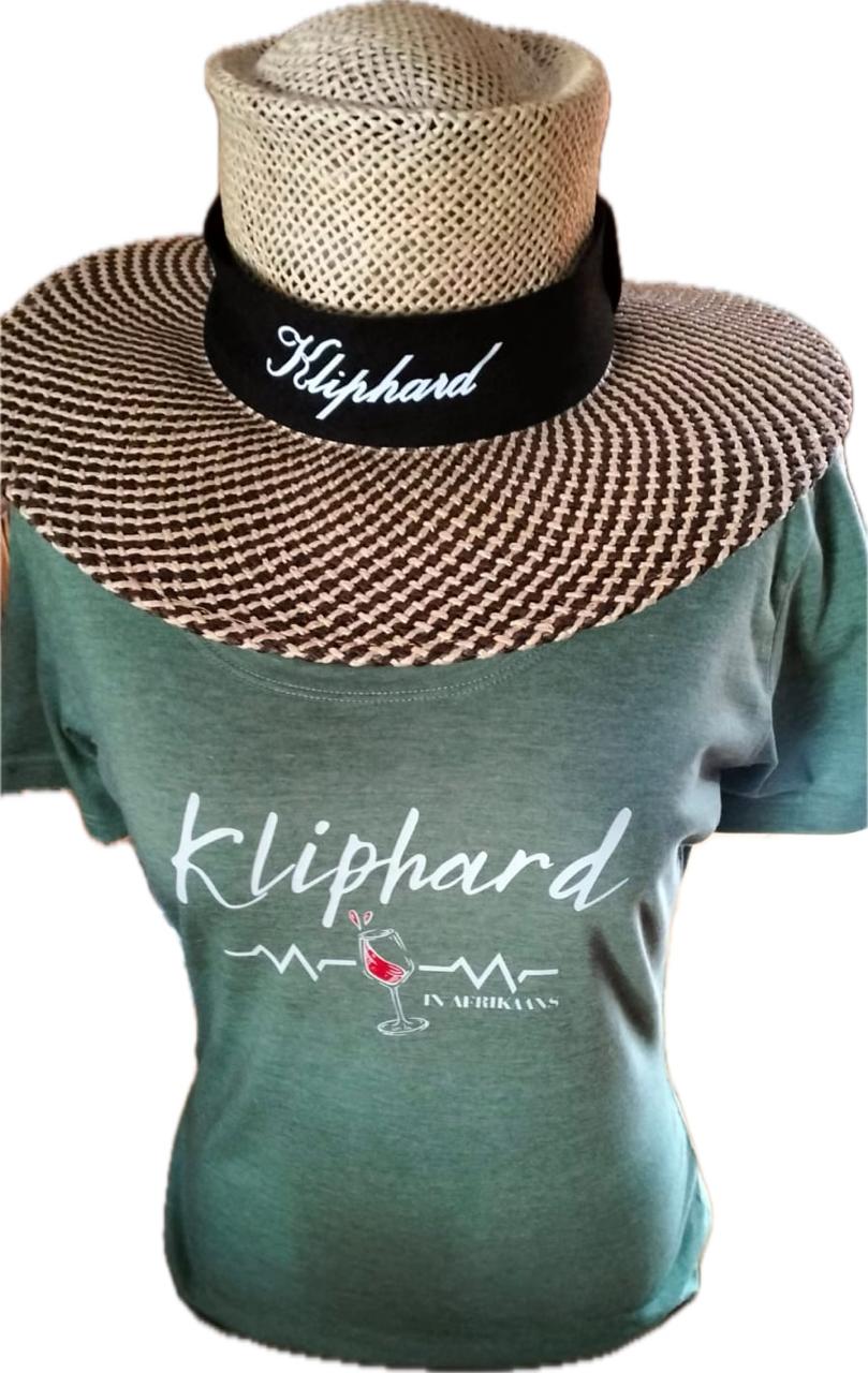 Kliphard in Afrikaans Dames T-hemp met Wynglas op