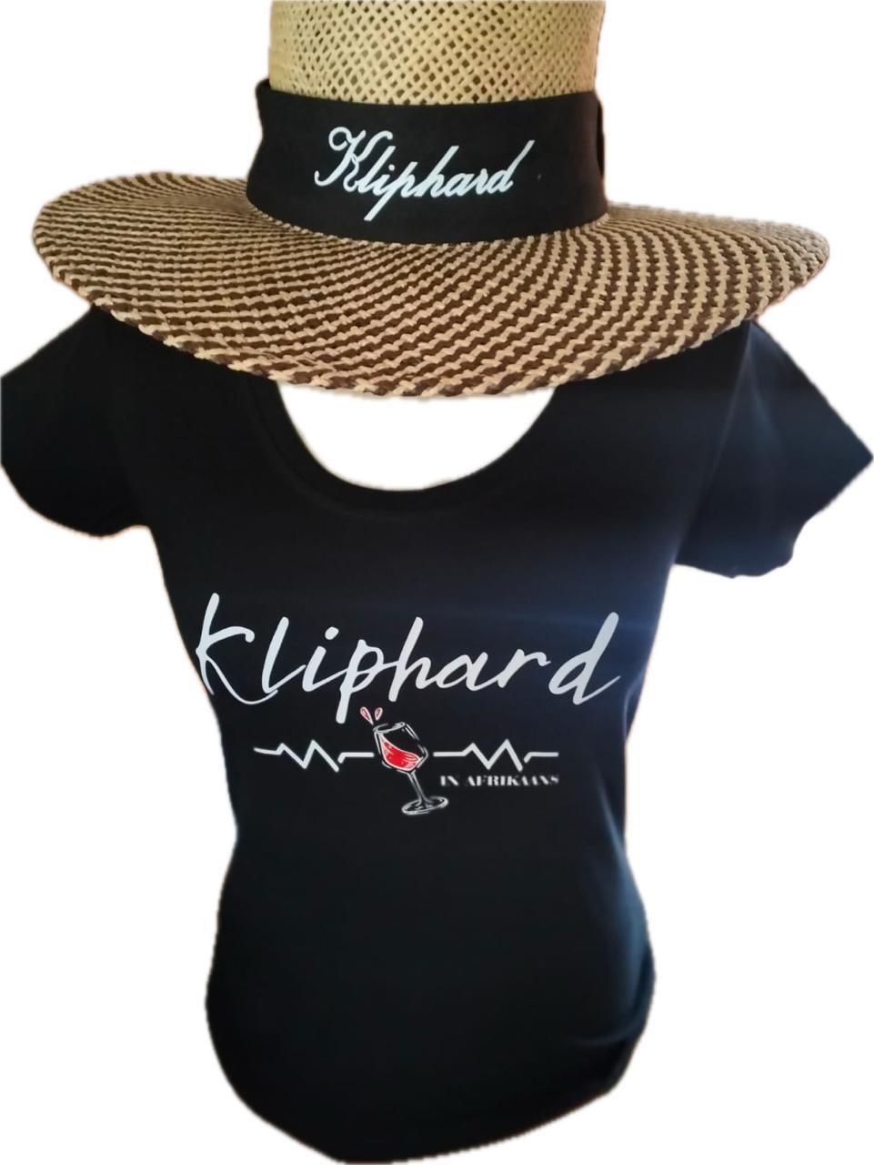 Kliphard in Afrikaans Dames T-hemp met Wynglas op